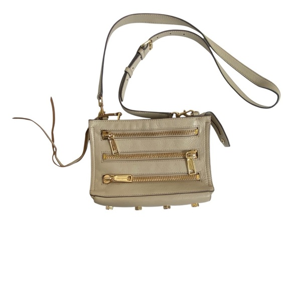 Rebecca Minkoff Mini Leather Moto 3 Zip Crossbody Stud Clutch in Putty - Picture 12 of 16